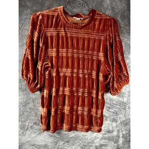 THML Smocked Velvet Top Womens Medium Rust Velour Puff Short Sleeve Anthro